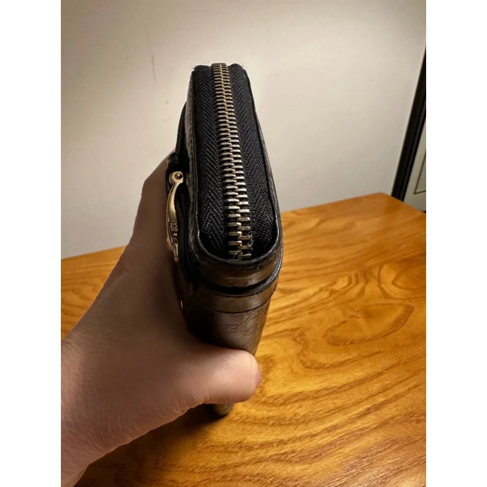 Gucci Black Monogram Patent Leather Long Zip Wallet w/ Horsebit Detail - Picture 5 of 9